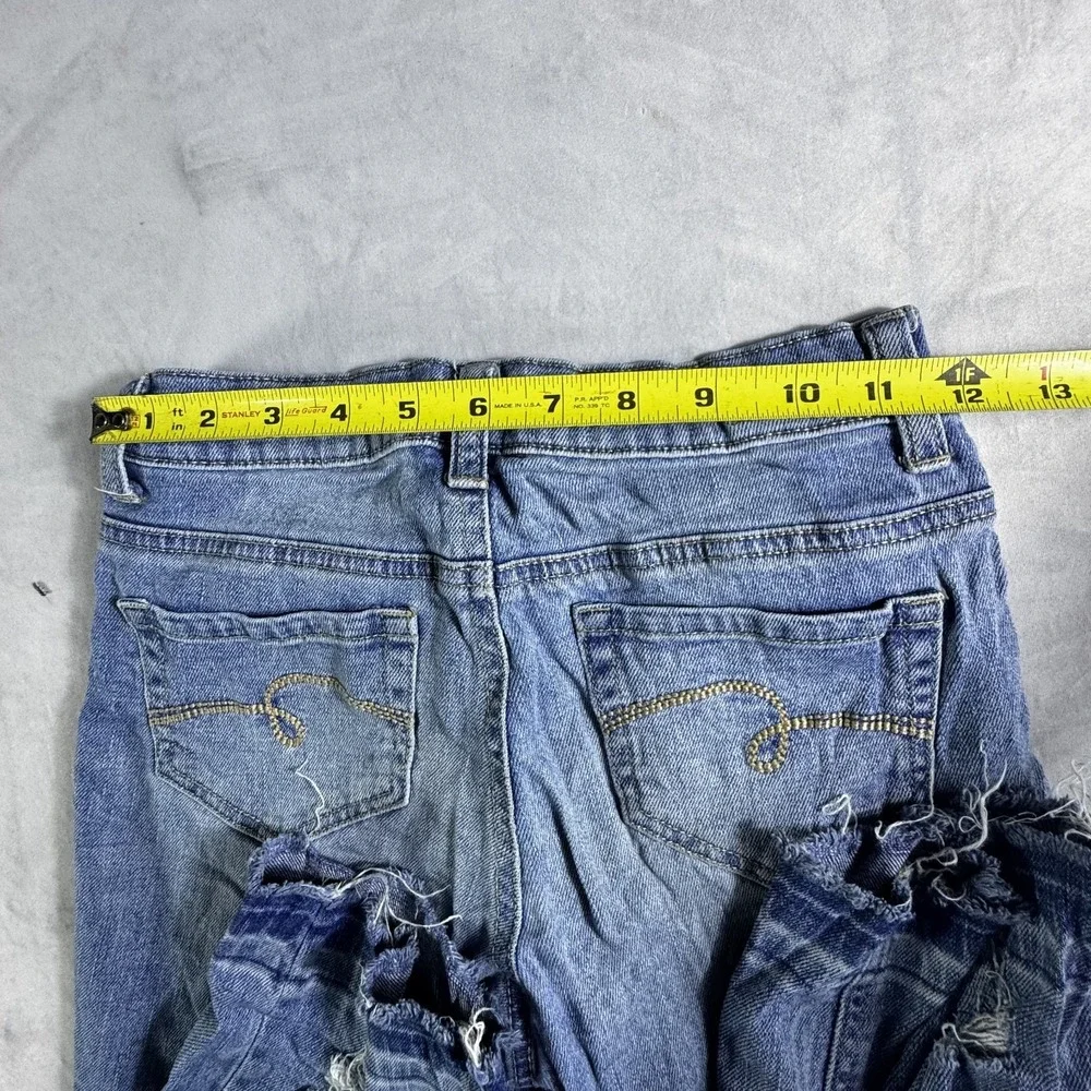 Justice Straight Jeans Girls 12 Blue Denim Stretch Frayed Hem Distressed Grunge